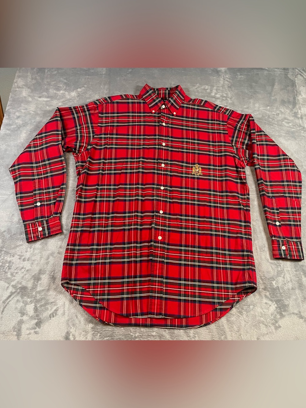 Vintage Ralph Lauren Sport Crest Red Tartan Plaid Button Down Shirt Size Medium